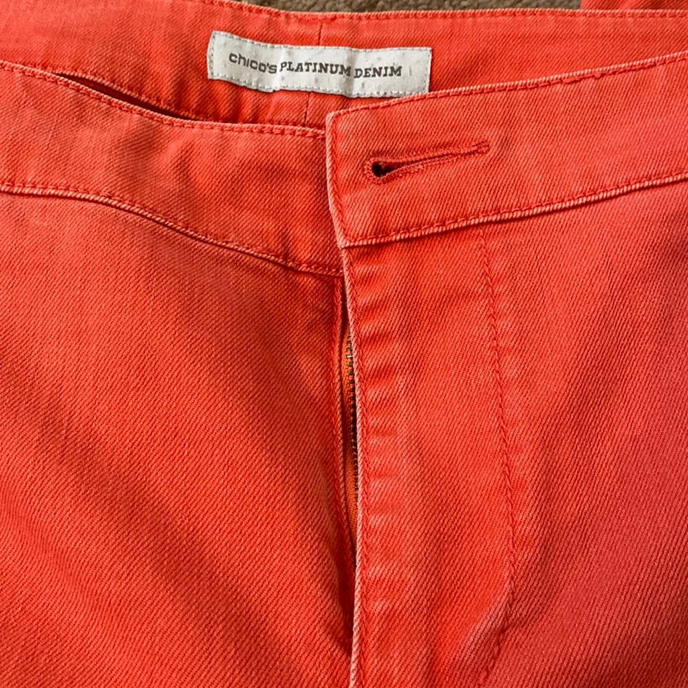 Chicos size 2.5 cropped jeans like size 14. Red/orange in color.